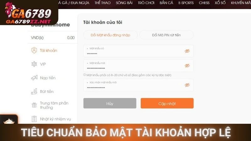 Tiêu chuẩn bảo mật tài khoản hợp lệ